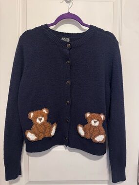 Adorable Teddy Bear Navy Blue Cardigan!